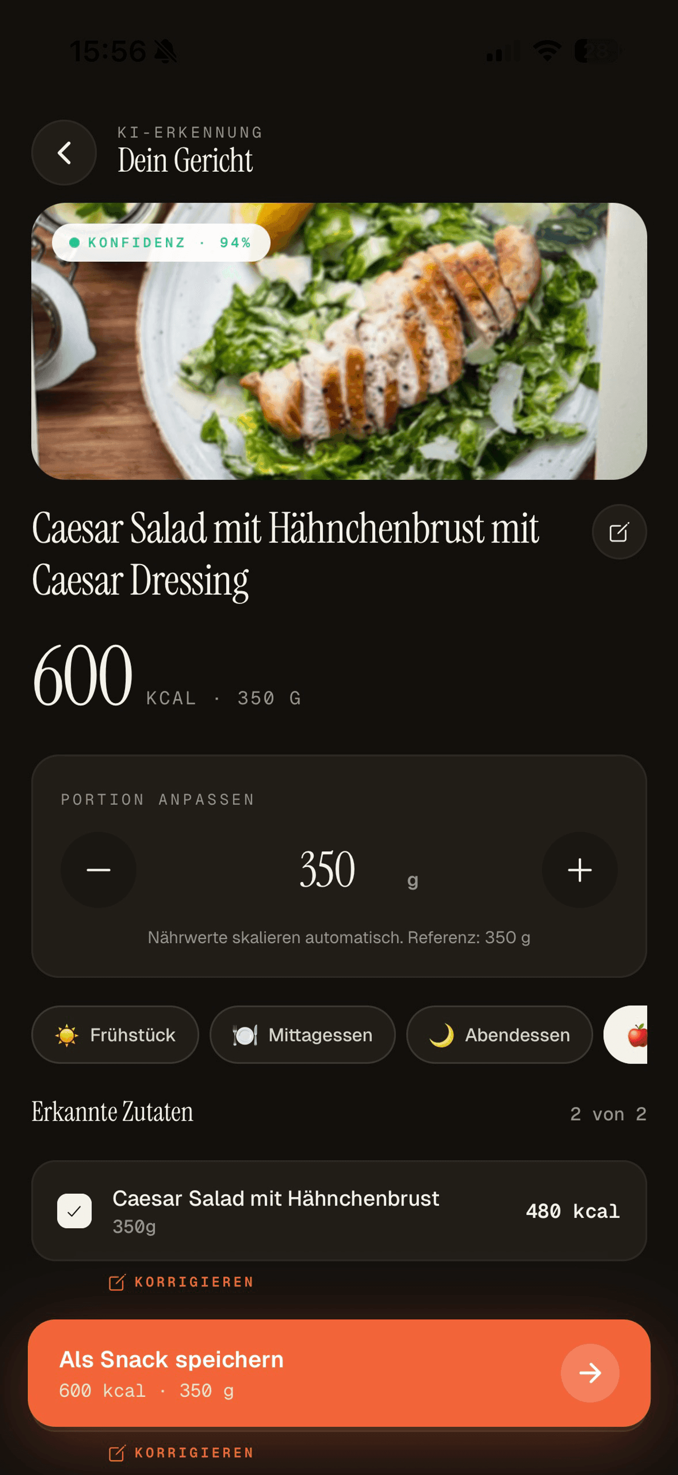 Tago KI-Foto-Scan mit Live-Portion-Anpassung