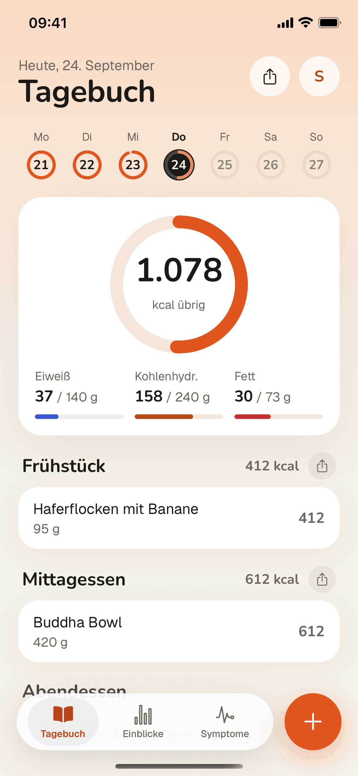 Dashboard di Tago — anello delle calorie, macro e attività a colpo d'occhio